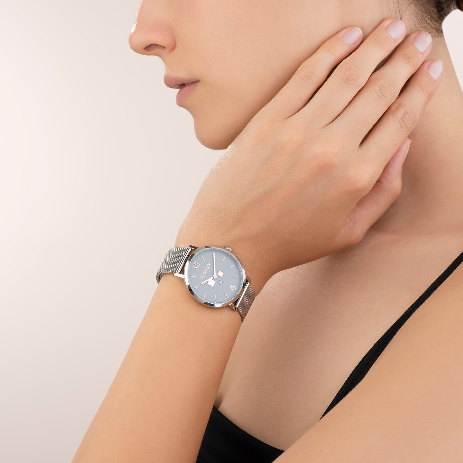 coeur-de-lion-uhr-rund-cool-grey-milanaise-edelstahl image 3