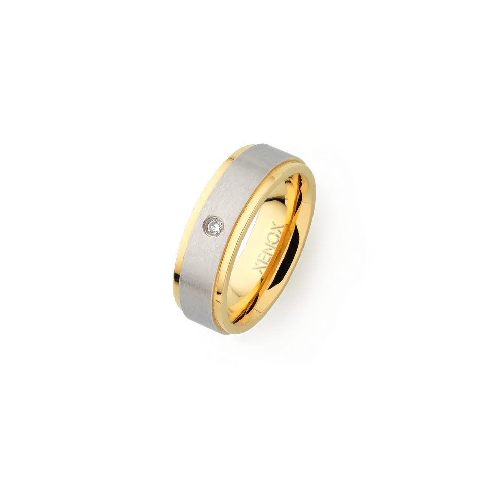 xenox-partnerring-edelstahl-silber-gold-mit-zirkonia-stein image 1