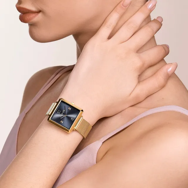 coeur-de-lion-uhr-iconic-square-midnight-blue-sunray-milanaise-gold image 1
