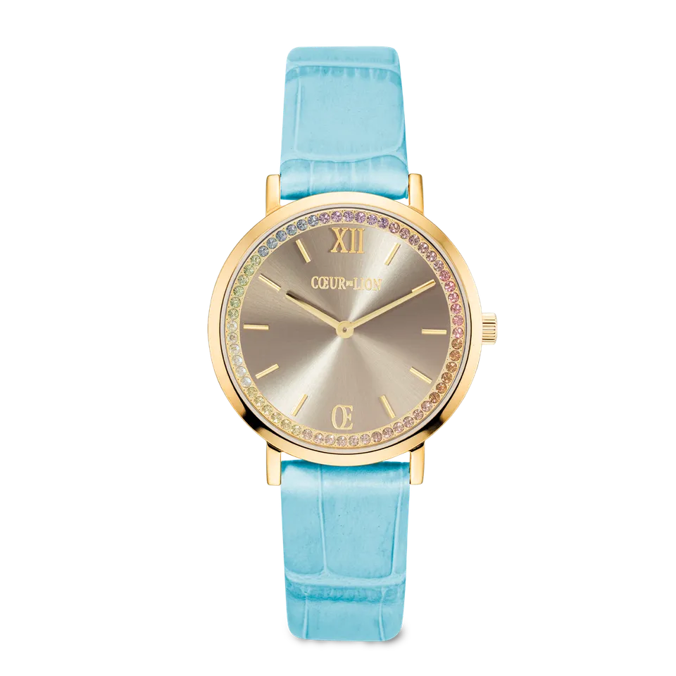 coeur-de-lion-sparkling-watch-uhr-rund-pastel-lovers-gold-mit-lederarmband-blau image 1
