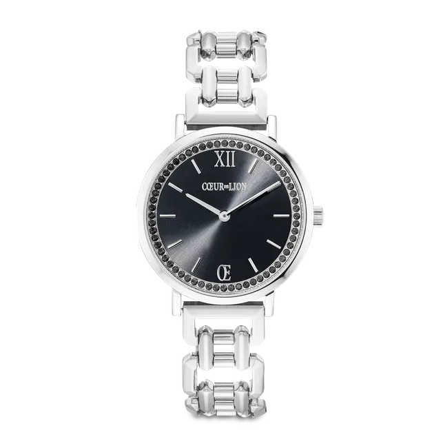 coeur-de-lion-rund-sparkling-mysterious-black-statement-uhr-silber image 1