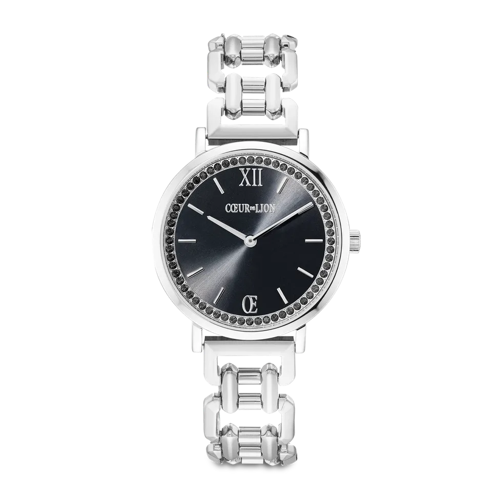 coeur-de-lion-rund-sparkling-mysterious-black-statement-uhr-silber image 1
