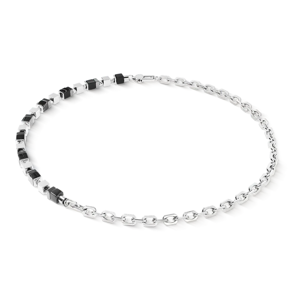 coeur-de-lion-precious-cubes-chain-halskette-schwarz-silber image 1