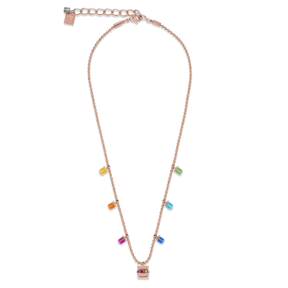 coeur-de-lion-halskette-cube-edelstahl-ros-gold-multicolor-kristall-pav image 1