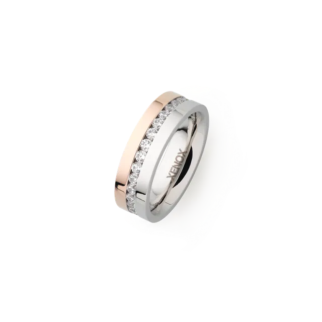xenox-partnerring-edelstahl-zirkonia-silber-ros-matt-poliert image 1