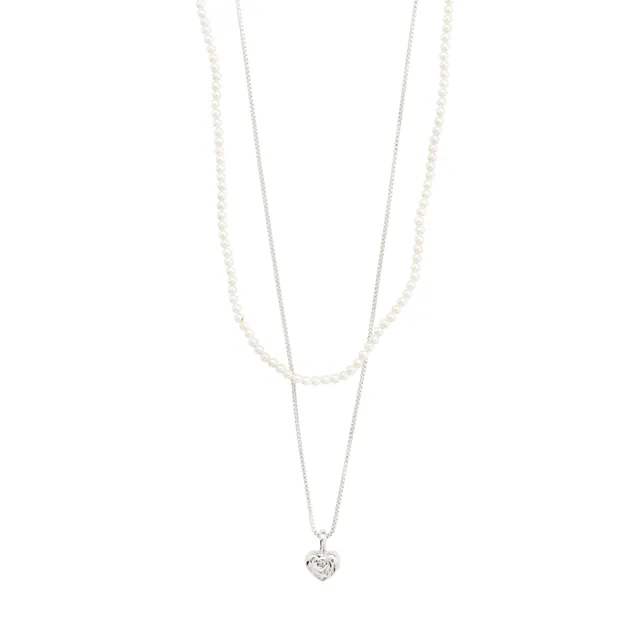 pilgrim-arlet-halskette-2-in-1-set-versilbert-mit-herz-und-perlen image 1