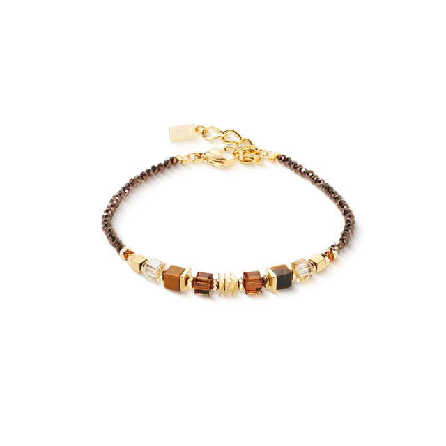 coeur-de-lion-wave-cube-flow-armband-gold-braun image 1