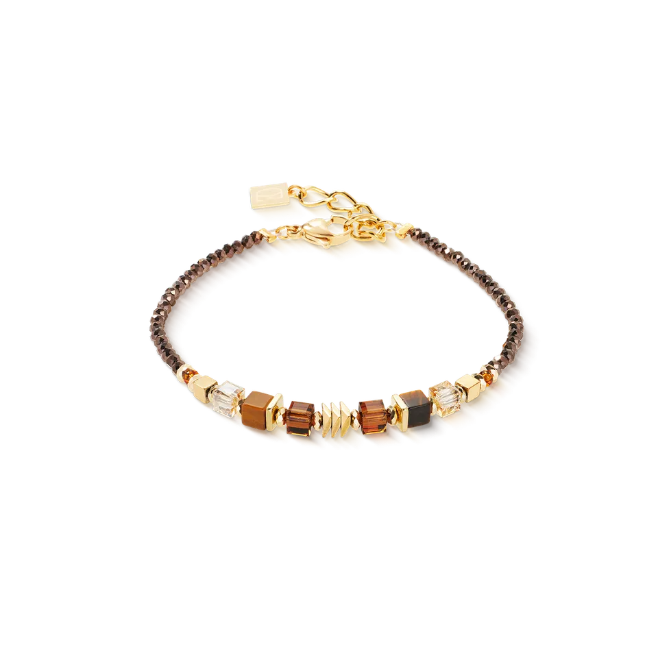 coeur-de-lion-wave-cube-flow-armband-gold-braun image 1
