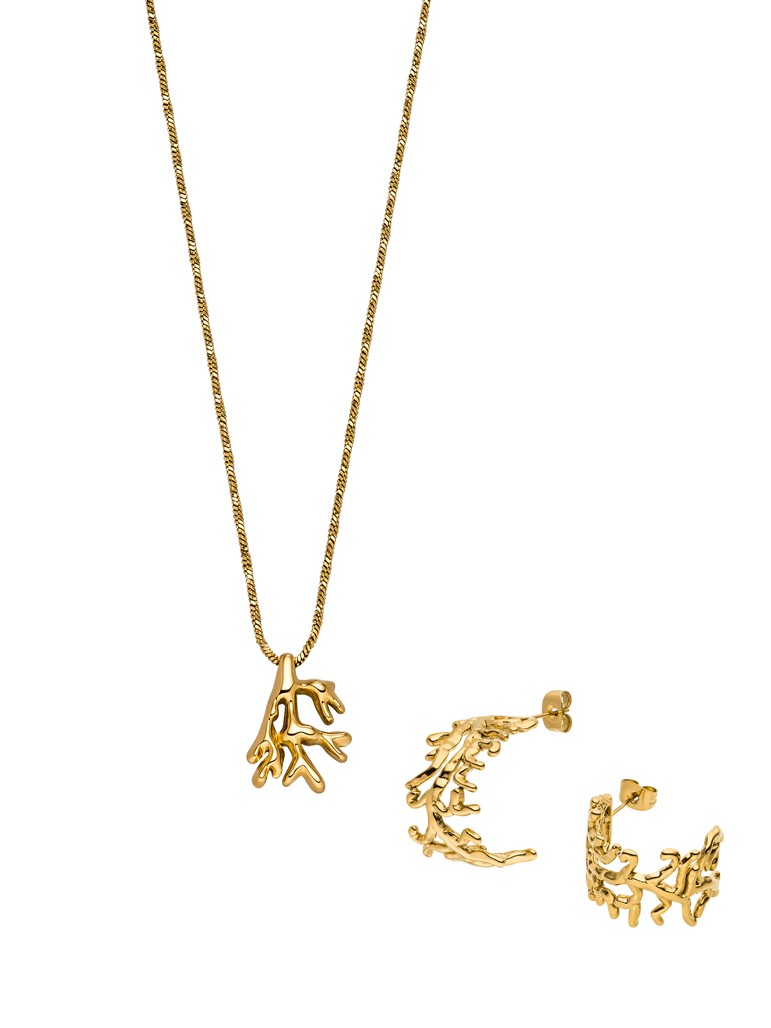 purelei-mahina-club-coral-set-14k-vergoldeter-edelstahl-kette-50-55-cm-creolen image 1