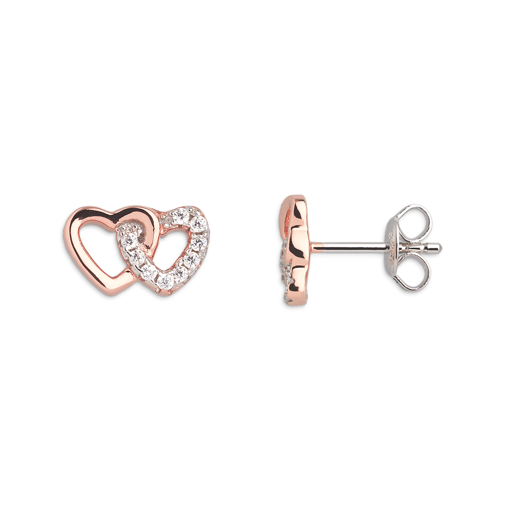 xenox-love-story-ohrringe-925-sterlingsilber-18k-vergoldung-doppel-herz-zirkonia image 3