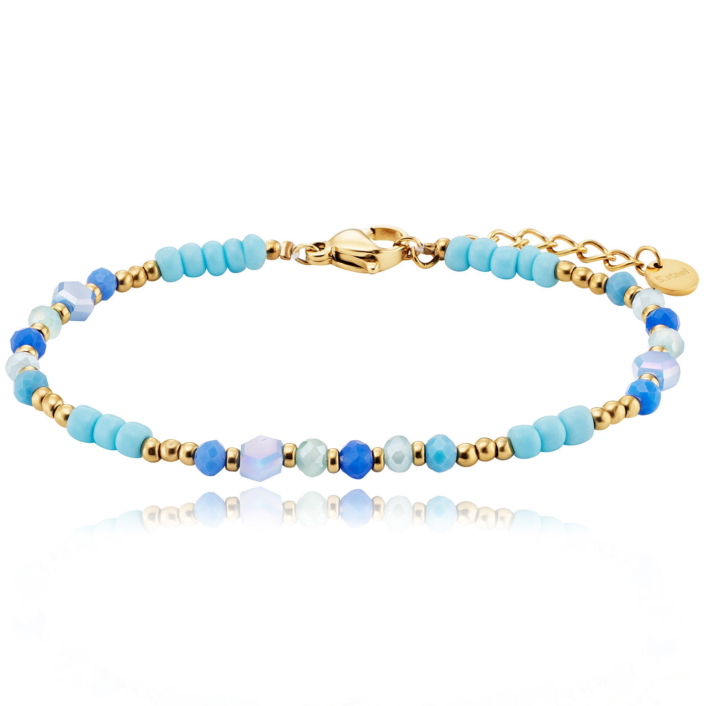 julie-julsen-kids-armband-edelstahl-vergoldet-blaue-glasperlen image 1