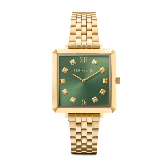 coeur-de-lion-iconic-square-glamorous-green-uhr-edelstahl-gold image 1