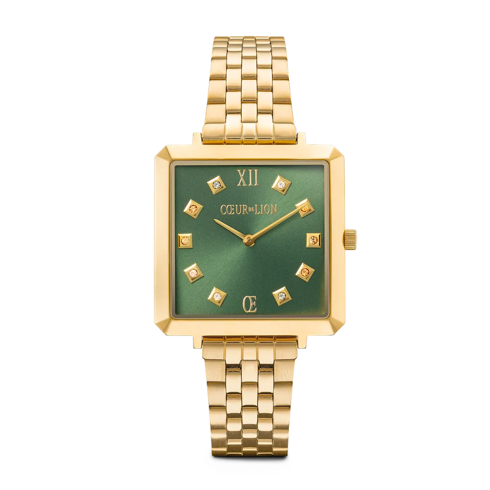 coeur-de-lion-iconic-square-glamorous-green-uhr-edelstahl-gold image 1