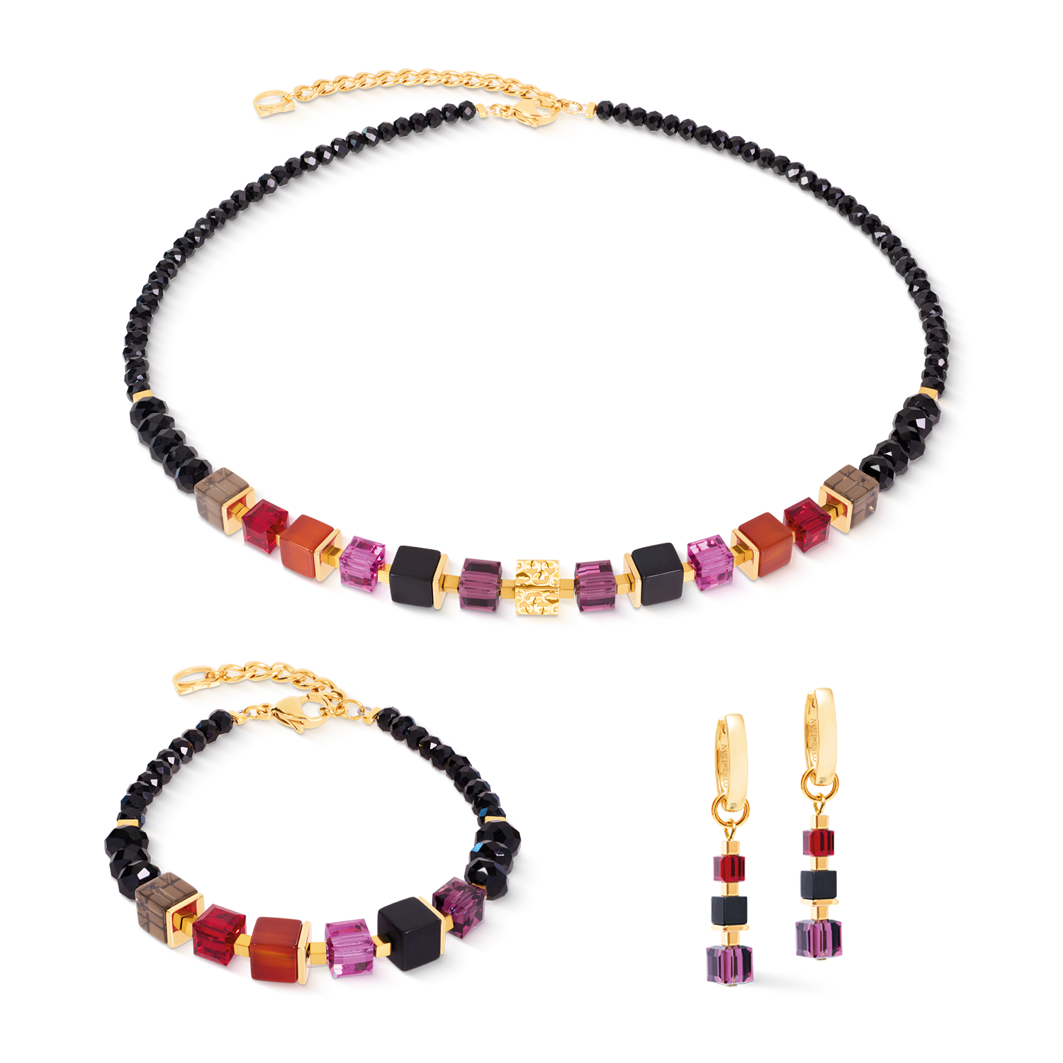 coeur-de-lion-creolen-cube-mix-precious-berry-gold-abnehmbarer-anh-nger-4-cm image 3