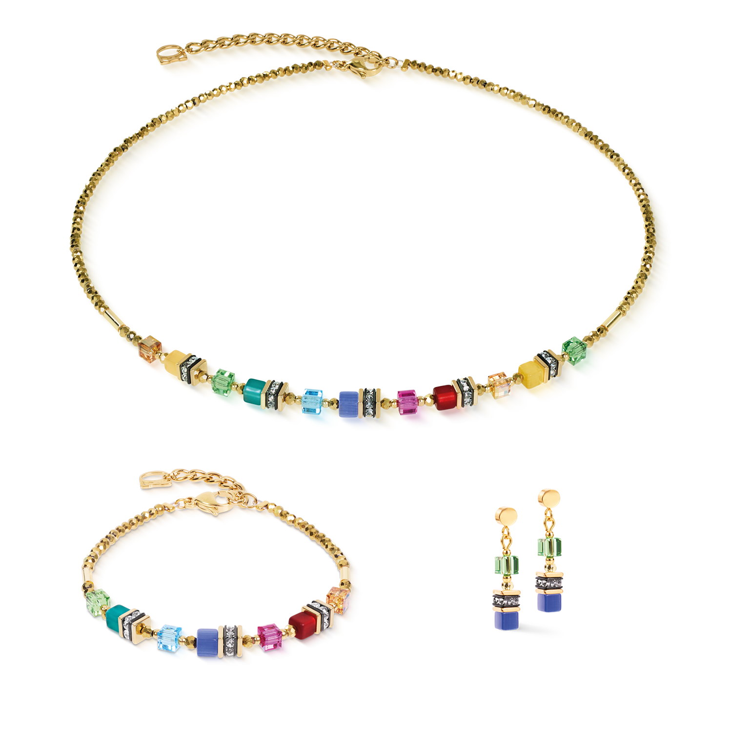 coeur-de-lion-ohrringe-mini-cubes-multicolor-rainbow-gold-2-7-cm image 3