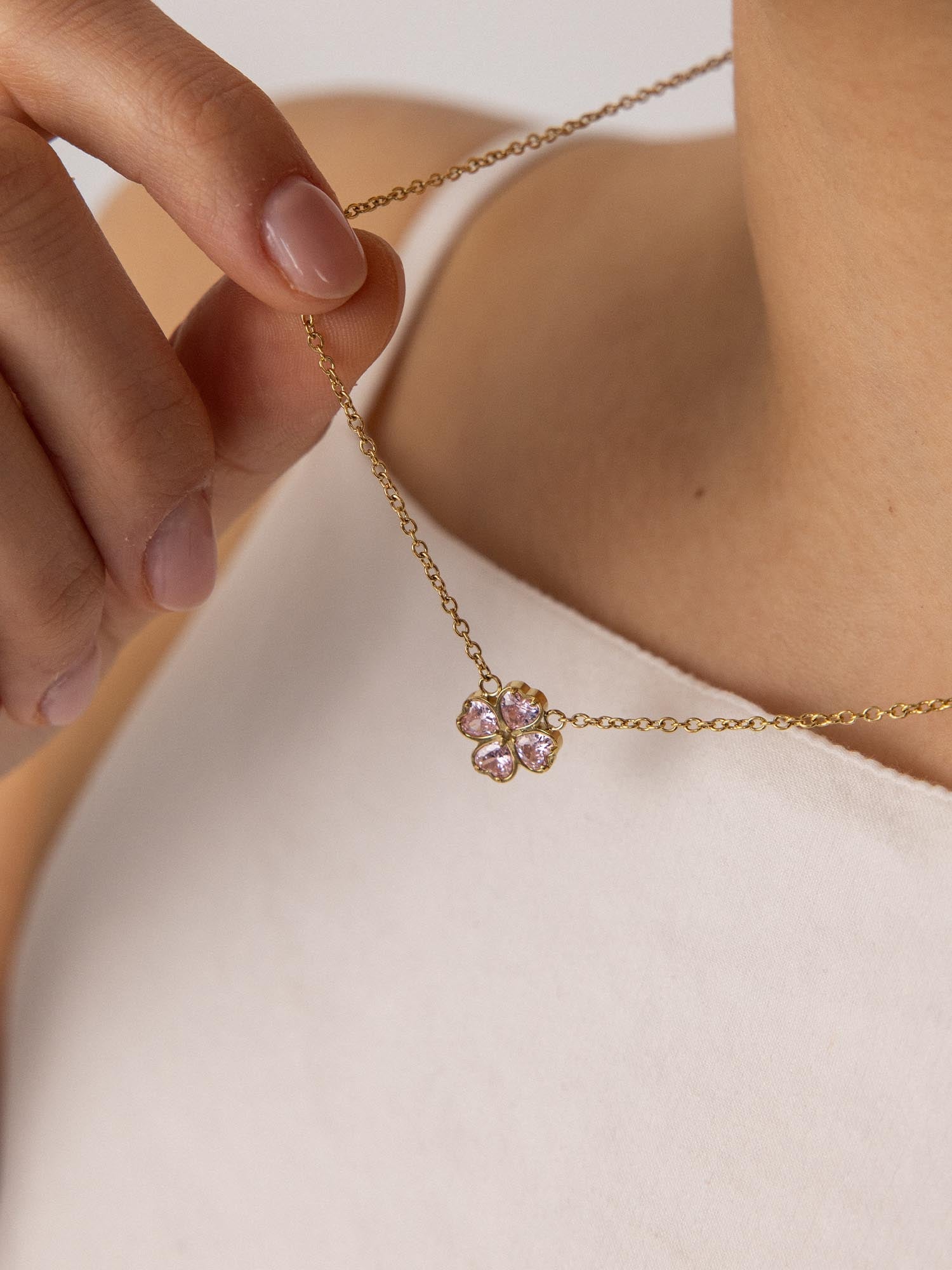 purelei-cuore-ros-kette-kleeblatt-herz-mit-rosa-zirkonia image 2