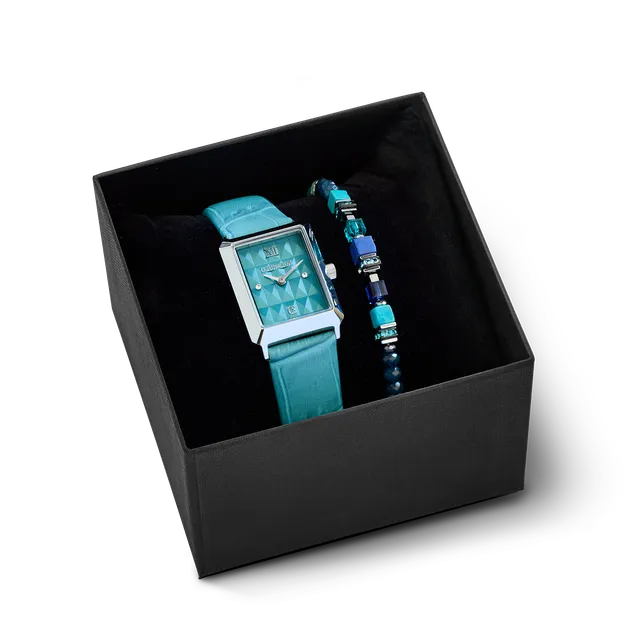 coeur-de-lion-geschenkset-uhr-iconic-spikes-transformative-teal-silber-armband-w image 1