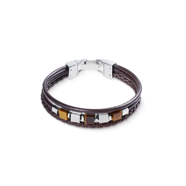 coeur-de-lion-armband-leder-braun-3-reihig-tigerauge-graphic-relief-edelstahl-cu image 1