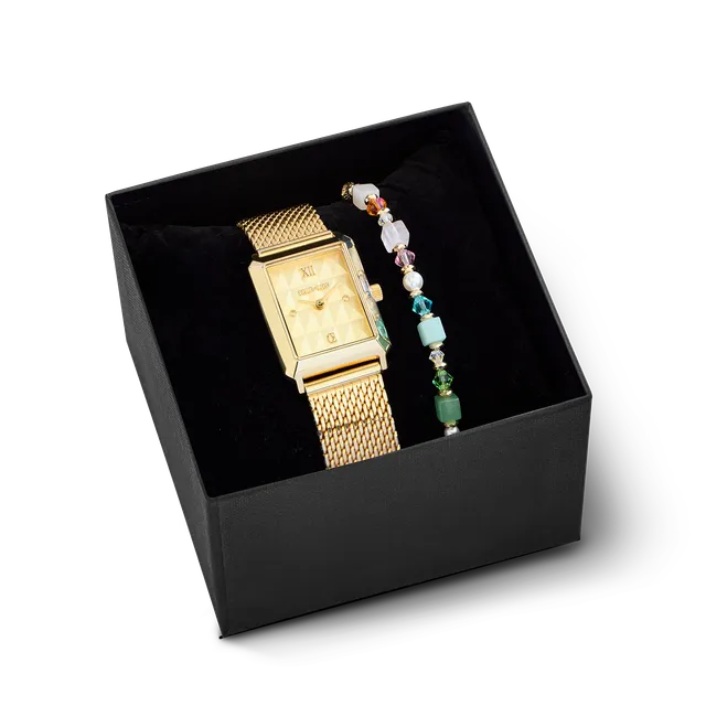 coeur-de-lion-geschenkset-uhr-iconic-spikes-gold-milanaise-armband-cube-princess image 1