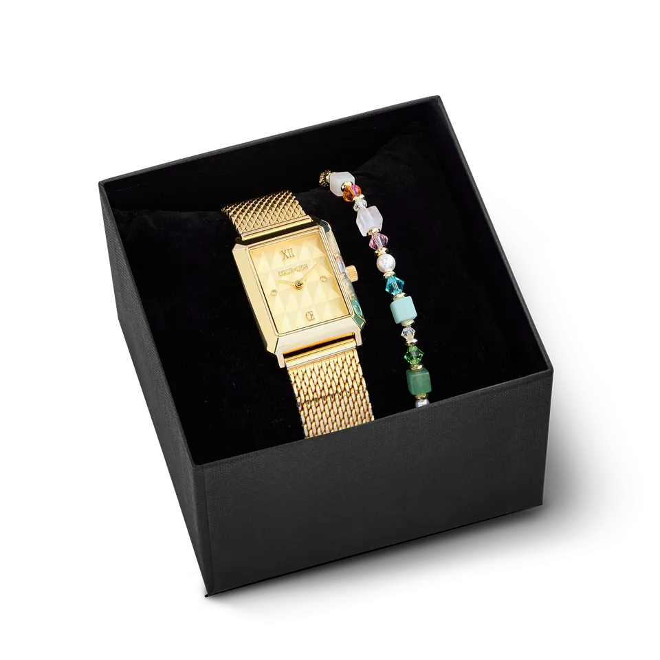 coeur-de-lion-geschenkset-uhr-iconic-spikes-gold-milanaise-armband-cube-princess image 1