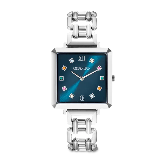 coeur-de-lion-iconic-cube-noble-petrol-statement-uhr-silber-32x32-mm image 1