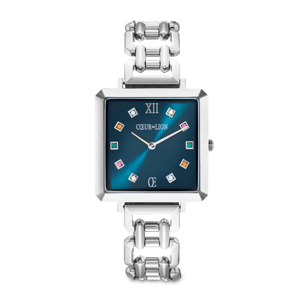 coeur-de-lion-iconic-cube-noble-petrol-statement-uhr-silber-32x32-mm image 1