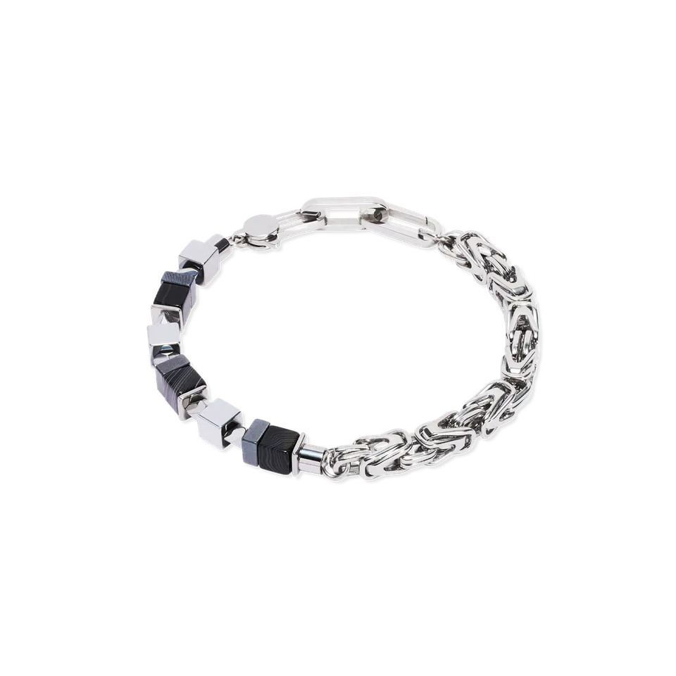 coeur-de-lion-armband-fusion-snake-chain-schwarz-silber-onyx-h-matit image 1