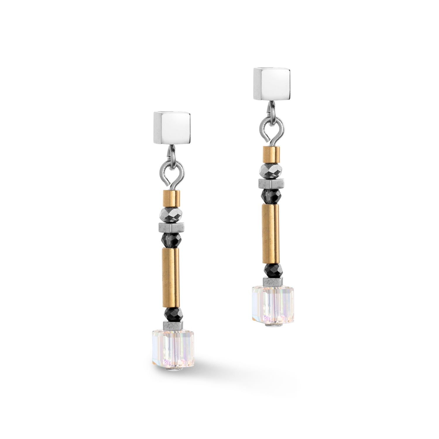 coeur-de-lion-cube-story-minimalistic-sparkling-ohrringe-grau-gold image 2