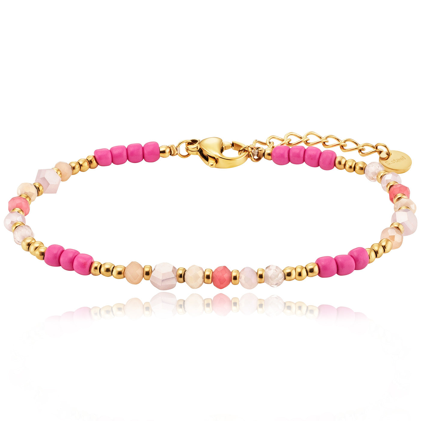 julie-julsen-kids-armband-edelstahl-vergoldet-pinke-glasperlen image 1