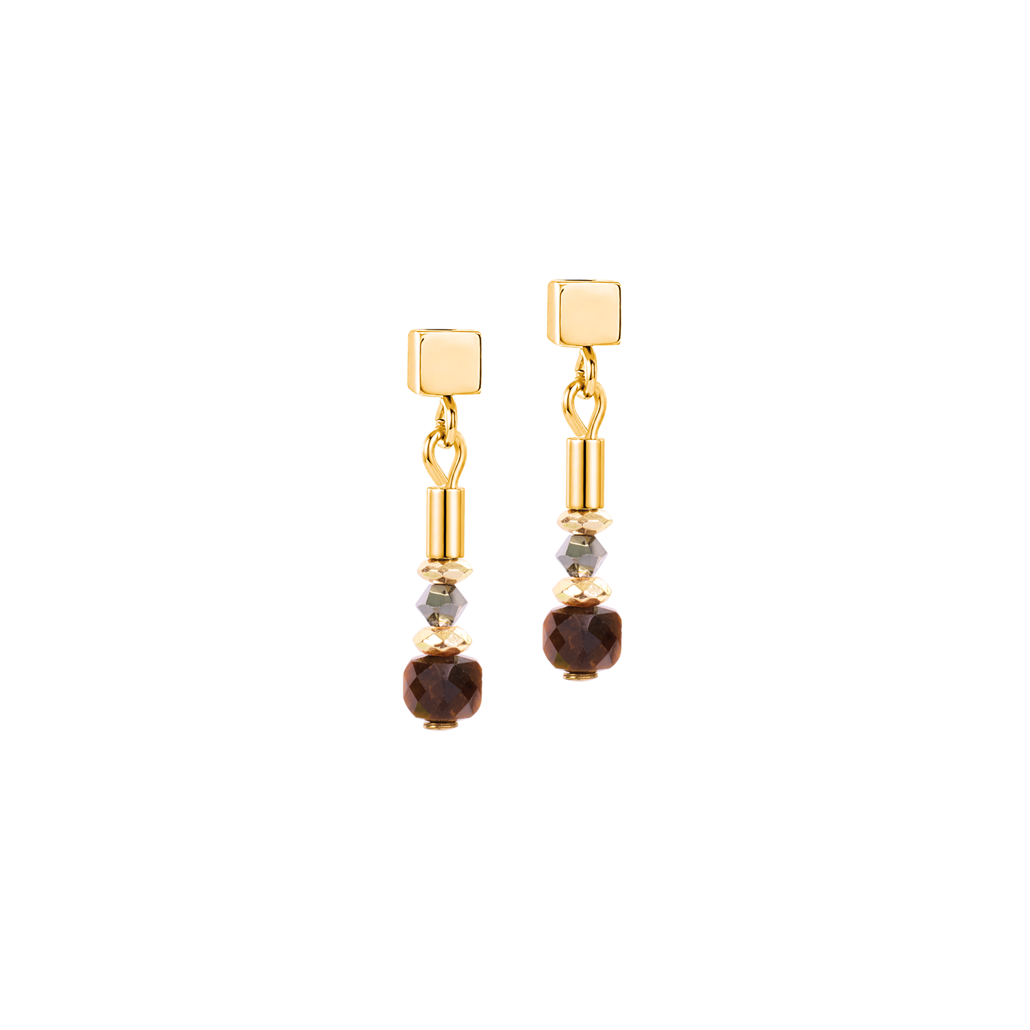 coeur-de-lion-ohrstecker-cube-balance-golden-hazel-geocube-edelstahl-gold-2-cm image 1