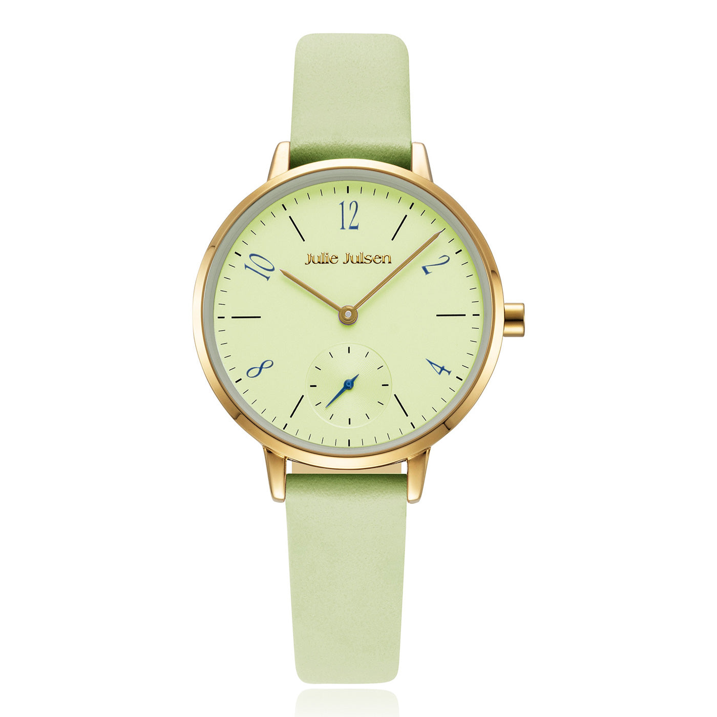 julie-julsen-damenarmbanduhr-little-second-vergoldet-mit-hellgr-nem-lederband-34 image 1