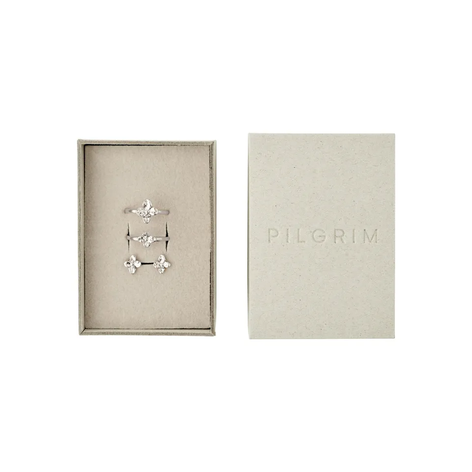 pilgrim-sanine-geschenkset-ringe-ohrstecker-versilbert-floral image 1