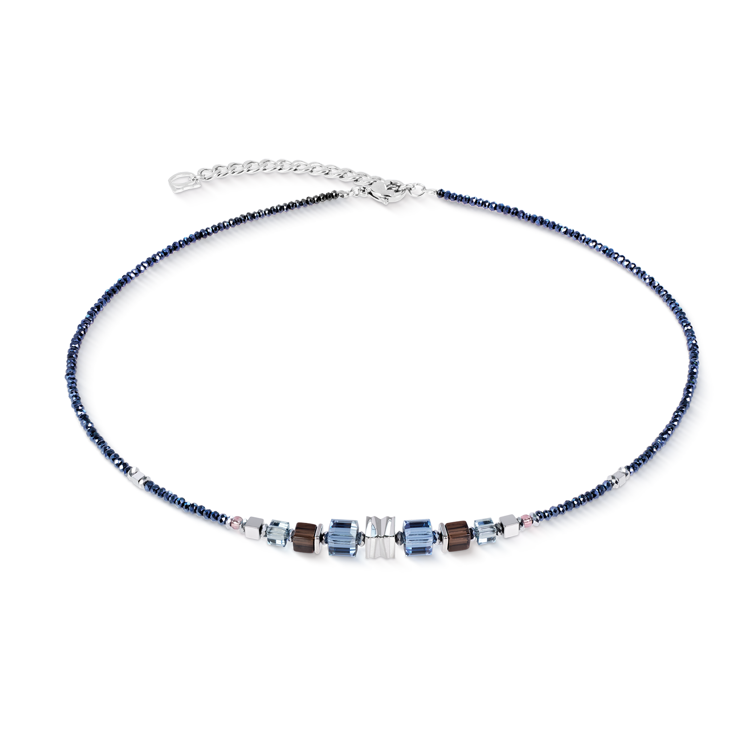 coeur-de-lion-halskette-wave-cube-flow-silber-blau image 1