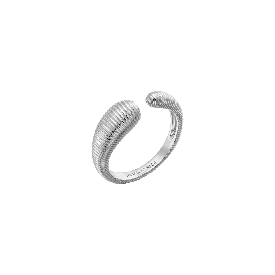 xenox-heartbeat-ring-925-sterlingsilber-rhodiniert-offen-geriffelt image 1