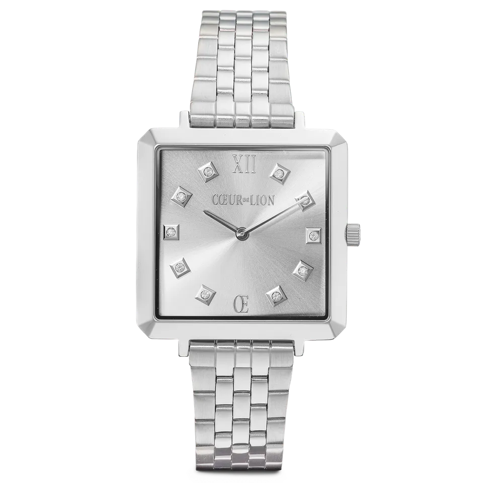 coeur-de-lion-uhr-iconic-square-elegant-monochrome-silver-edelstahl image 1