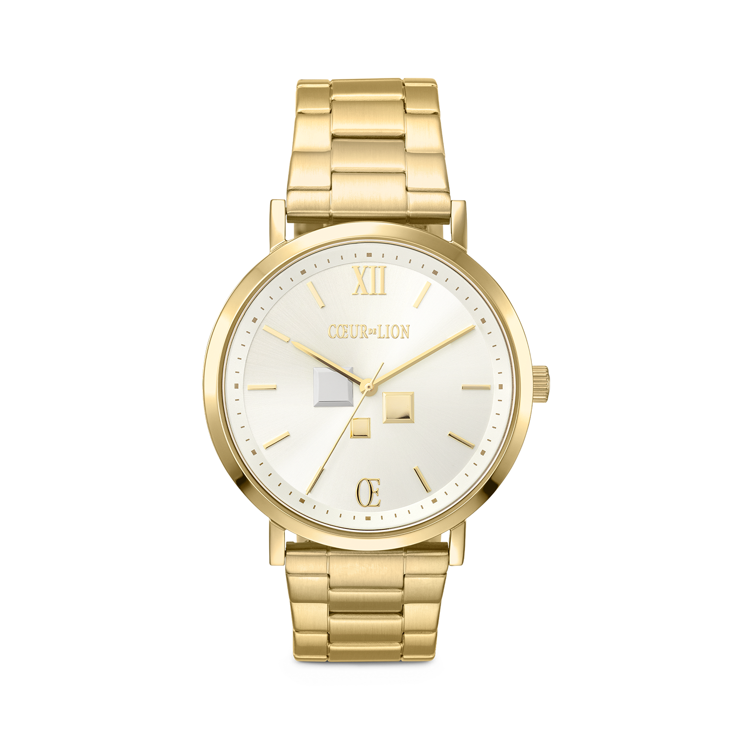 coeur-de-lion-statement-uhr-rund-unisex-white-sunray-edelstahl-frosted-gold image 1