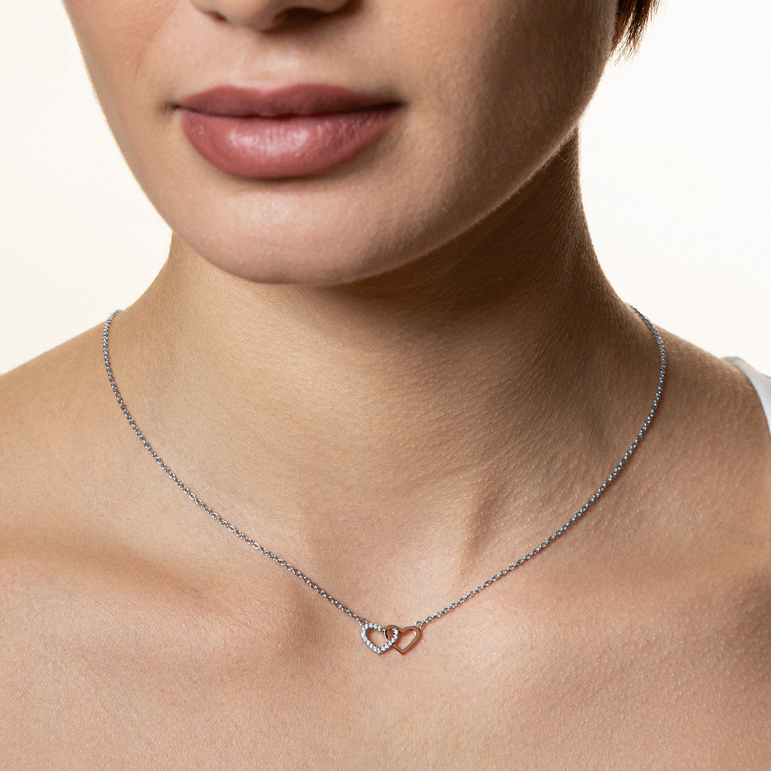 xenox-love-story-halskette-925-sterlingsilber-ros-vergoldet-doppel-herz image 2
