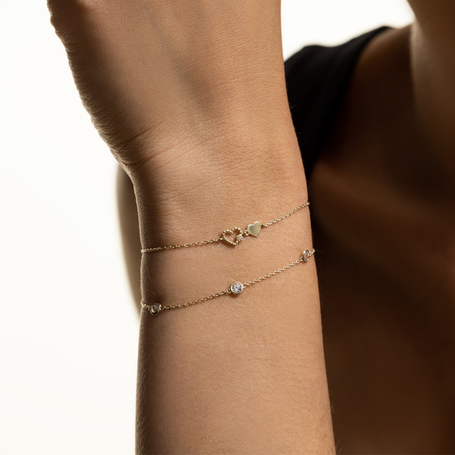 xenox-fine-herz-armband-585-gelbgold-doppel-herz-mit-zirkonia image 2