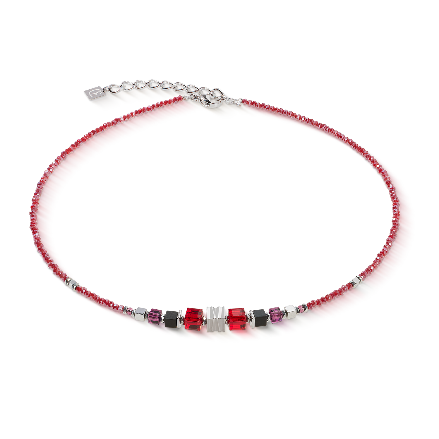 coeur-de-lion-halskette-wave-cube-flow-silber-rot-swarovski image 1