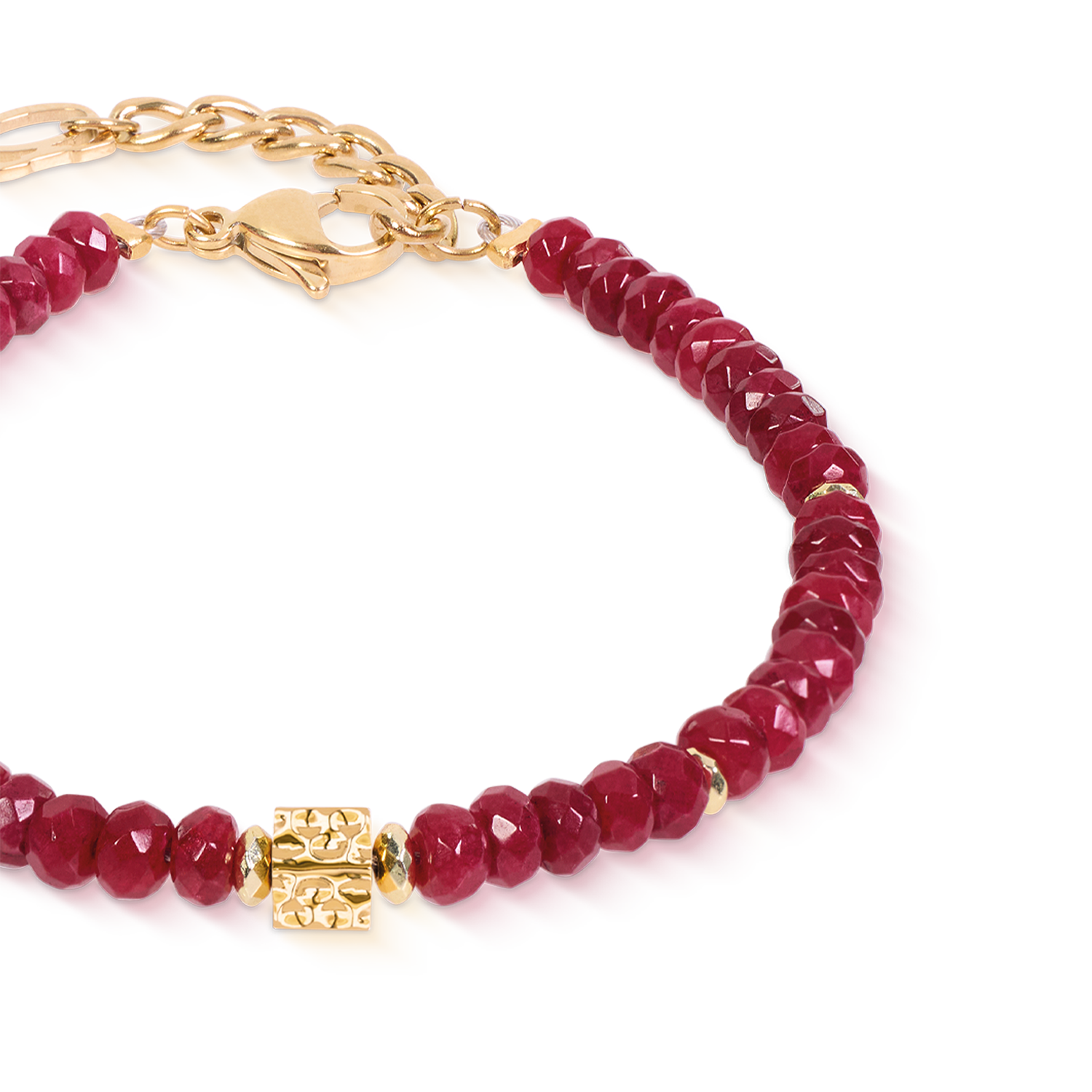 coeur-de-lion-armband-hammered-cube-ruby-gold-jade-rubinrot-edelstahl-gold image 2