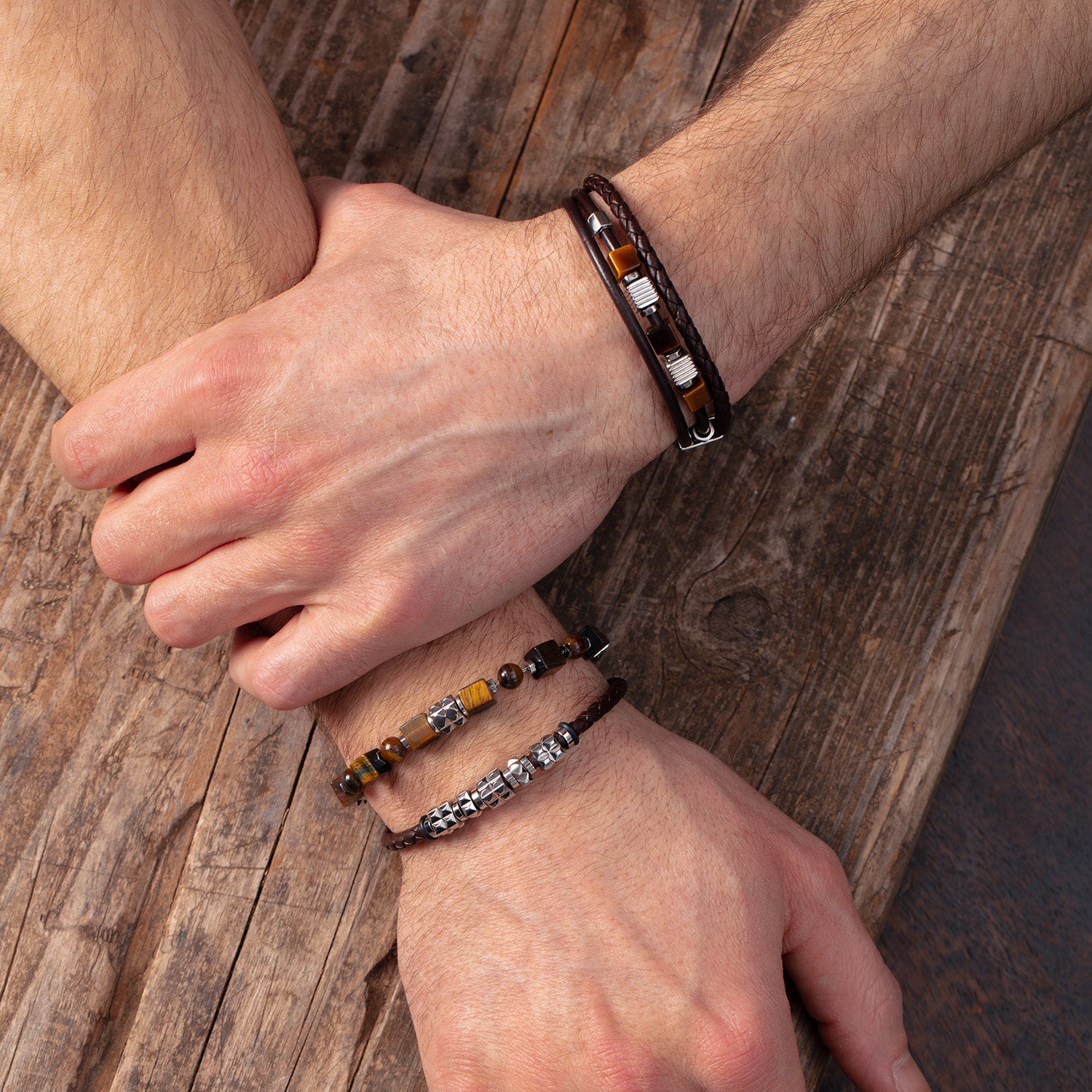 coeur-de-lion-armband-leder-braun-mit-edelstahl-spikes-cubes image 3