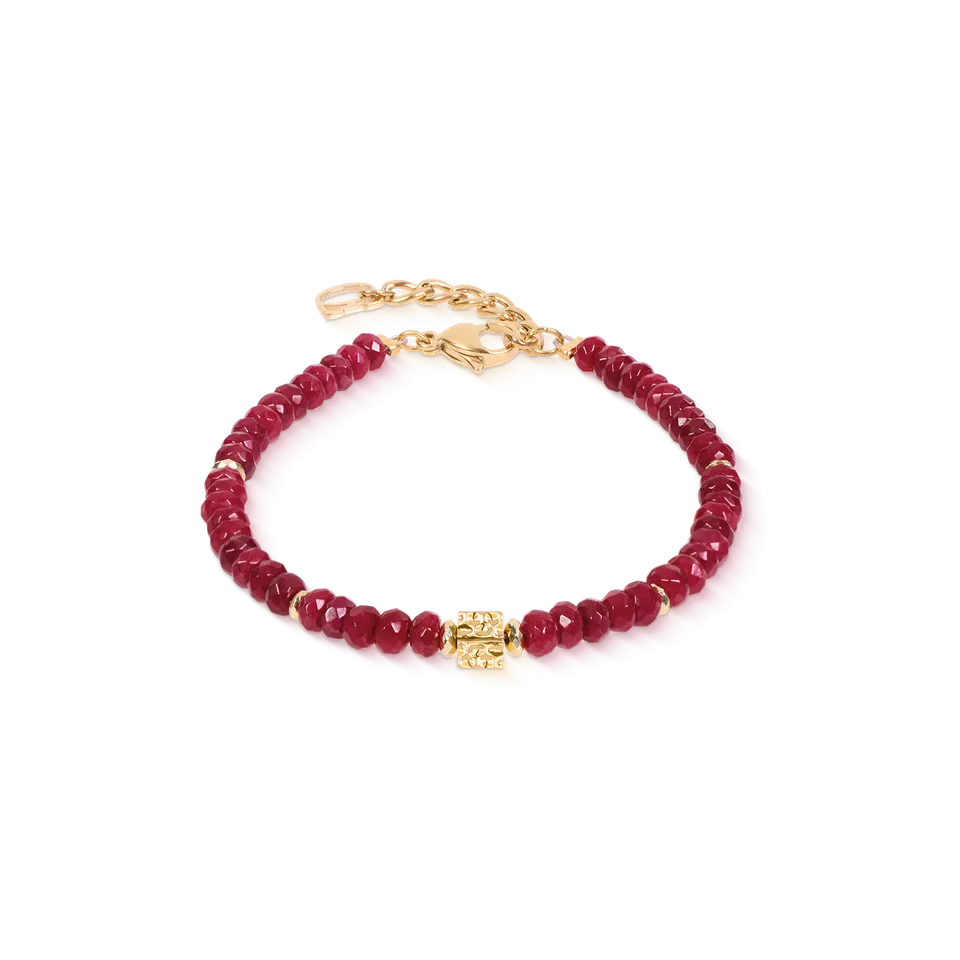 coeur-de-lion-armband-hammered-cube-ruby-gold-jade-rubinrot-edelstahl-gold image 1