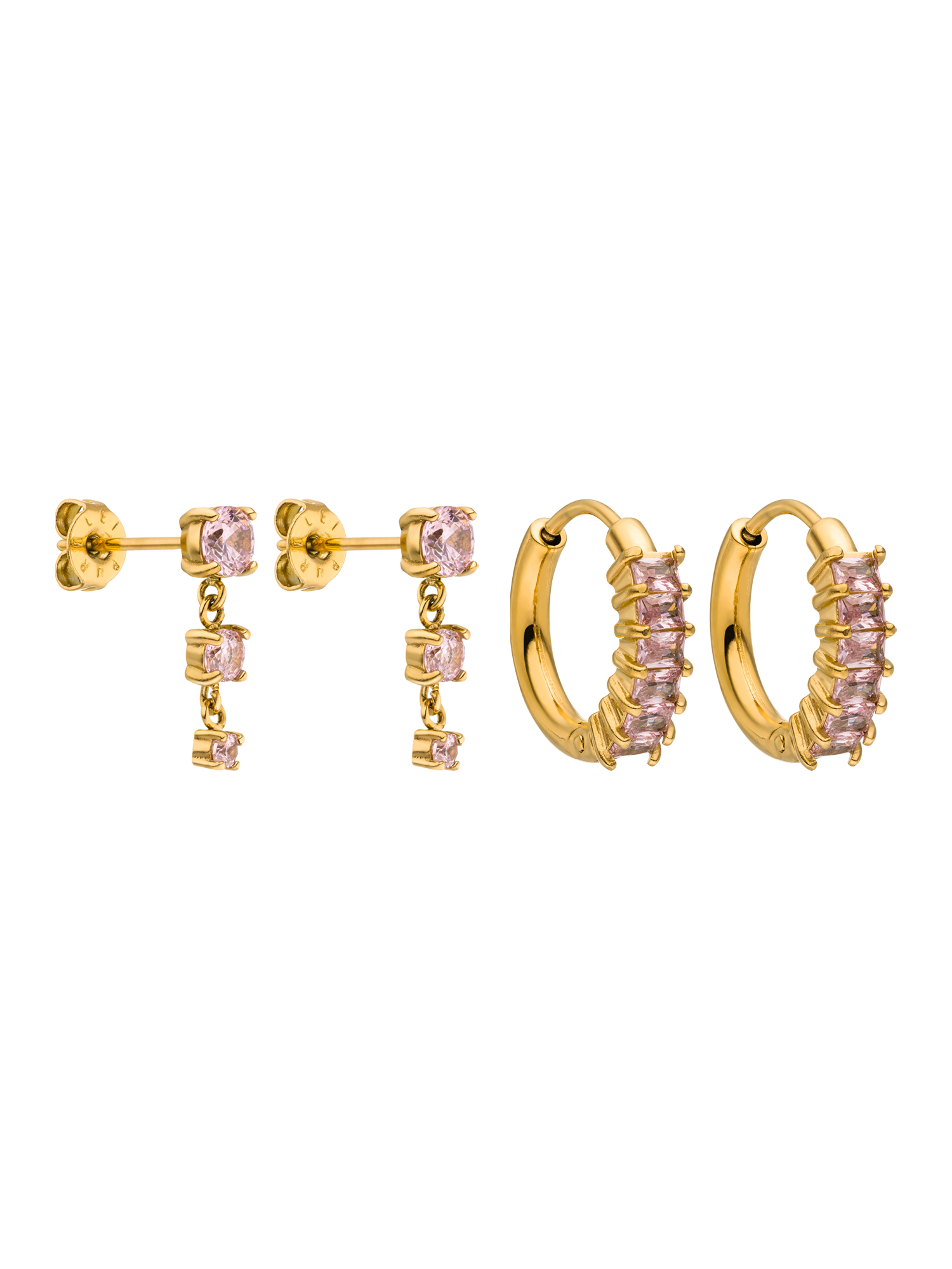 purelei-blush-glow-ohrring-set-pink-zirkonia-creolen-stecker-edelstahl image 1
