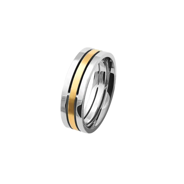 xenox-partnerring-aus-edelstahl-dreireihig-gold-beschichtet image 1
