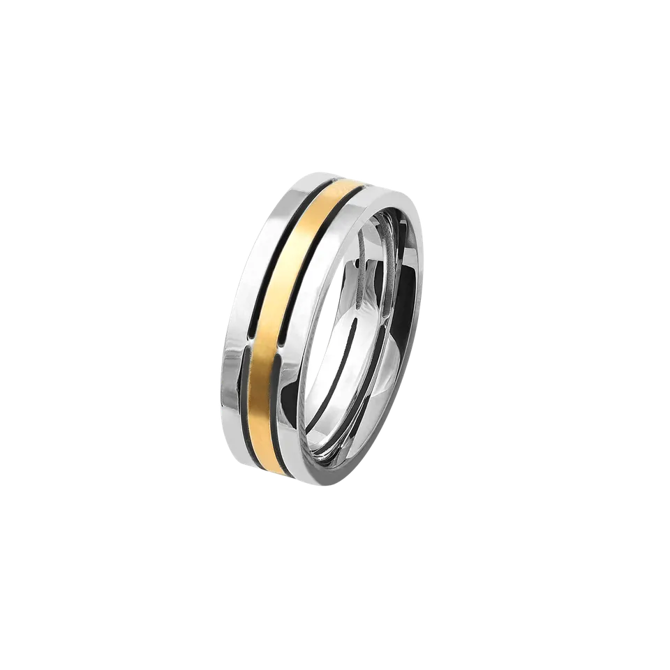 xenox-partnerring-aus-edelstahl-dreireihig-gold-beschichtet image 1