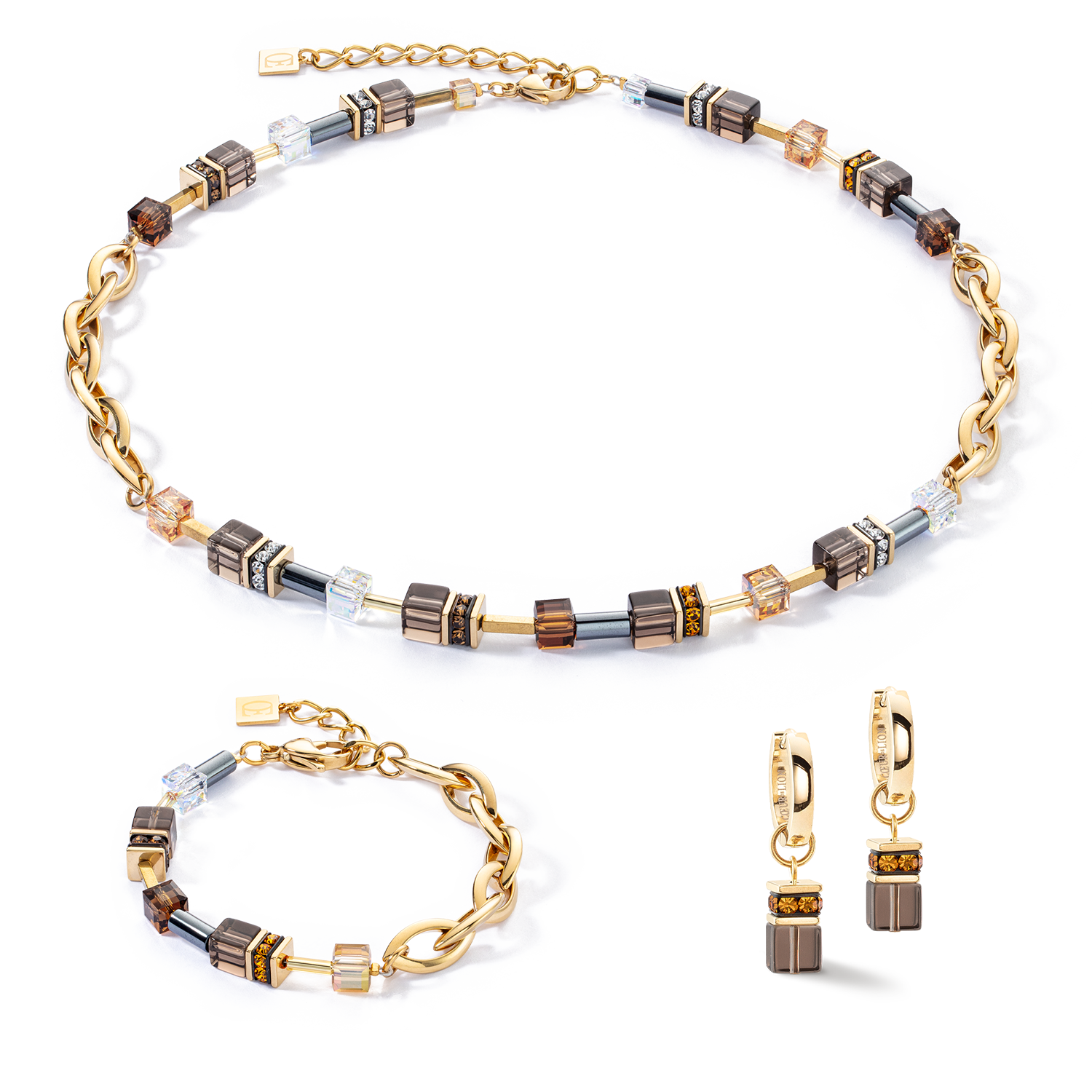 coeur-de-lion-geocube-chunky-chain-halskette-gold-braun image 3