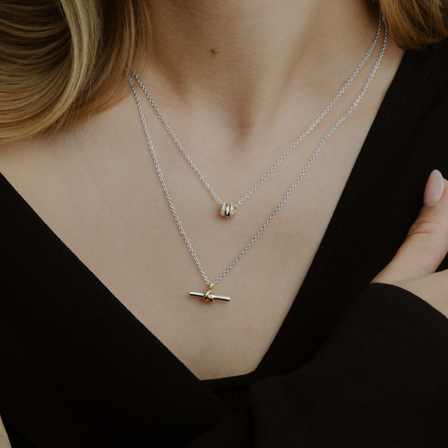 xenox-mira-halskette-925-sterlingsilber-bicolor-18k-vergoldung-mit-zirkonia image 2