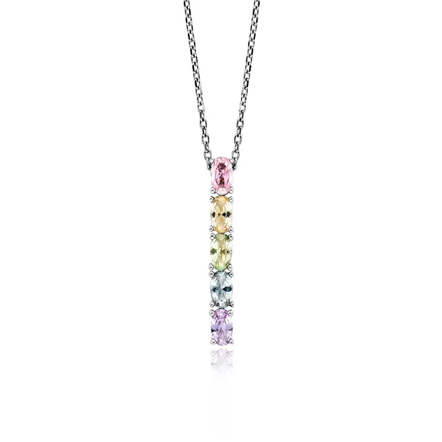 julie-julsen-crystal-line-kette-mit-anh-nger-silber-rhodiniert-mit-5-bunten-zirk image 1