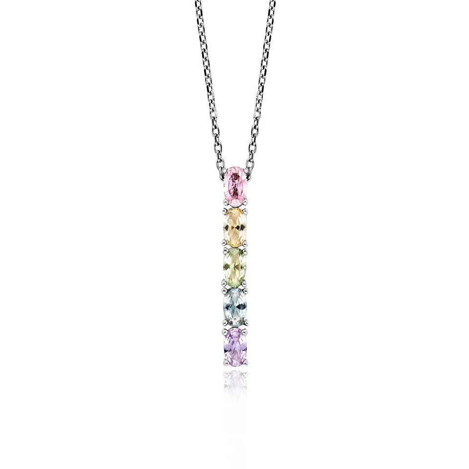 julie-julsen-crystal-line-kette-mit-anh-nger-silber-rhodiniert-mit-5-bunten-zirk image 1