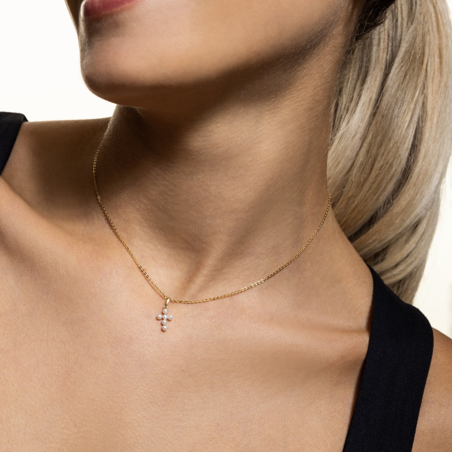 xenox-fine-kreuz-anh-nger-mit-perlen-585-gelbgold image 3